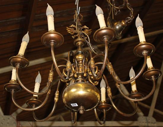 Dutch brass 10 branch chandelier